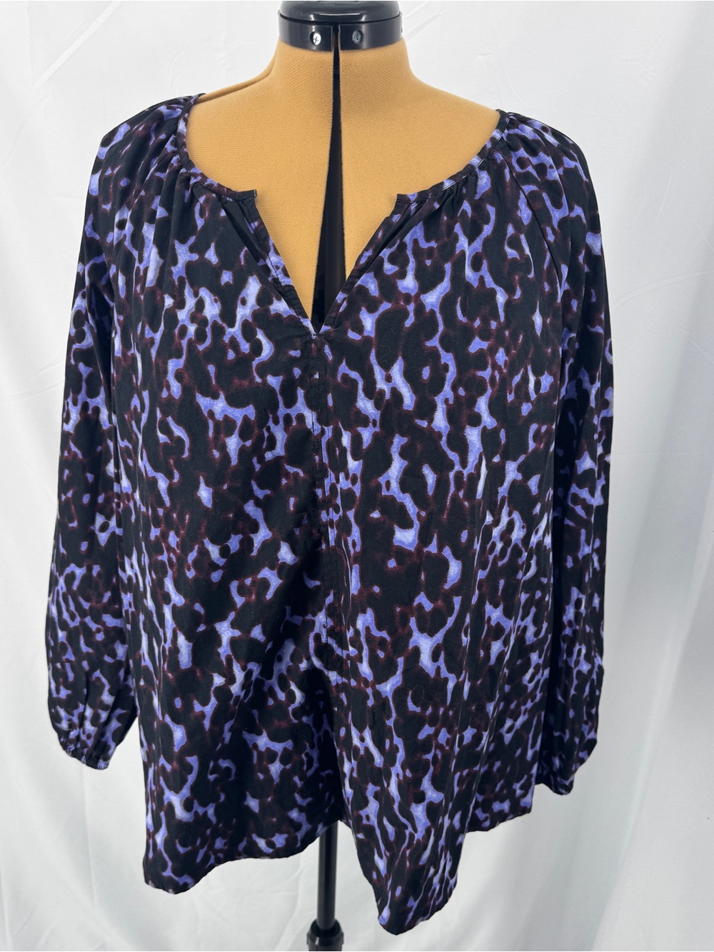 Terra & Sky Black and Purple Abstract Print Peasant Top 0241